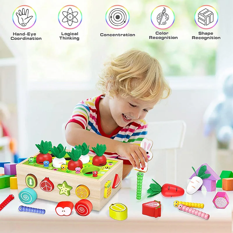 Montessori Wooden Puzzle Carrot Harvest Toy for Children
