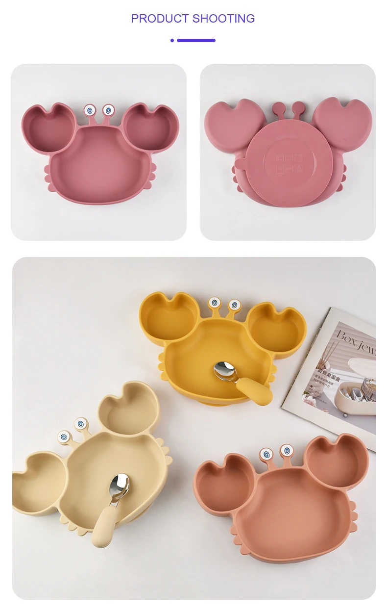 Silicone Baby Feeding Set with Suction Crab Plate