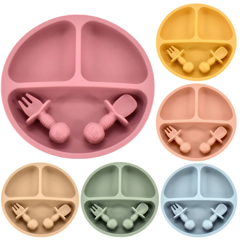 4Pcs Baby Silicone Dining Plate Set 