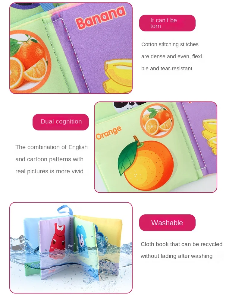 0-12 Months Montesori Baby Cloth Book features